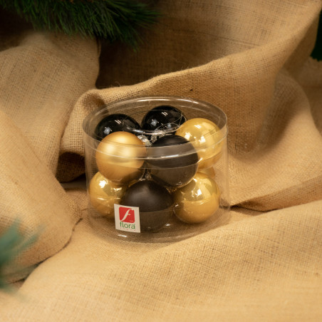 Palline di Natale in vetro oro/nero Ø 6 cm conf. da 10 pezzi ambientata