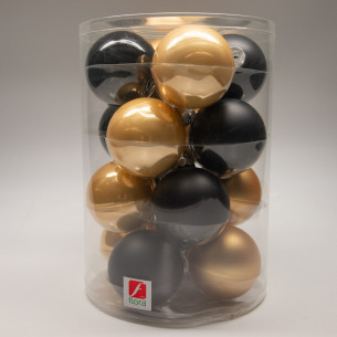 Palline di Natale in vetro oro/nero Ø 8 cm conf. 16 pz