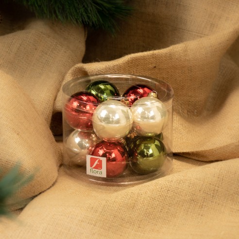 Palline di Natale in vetro multicolor Ø 6 cm conf da 10 pz ambientata