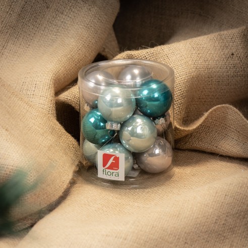 Palline di Natale in vetro multicolor Ø 4 cm conf da 12 pz ambientata