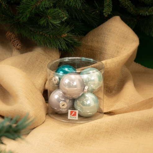 Palline di Natale in vetro multicolor Ø 8 cm conf da 6 pz ambientata