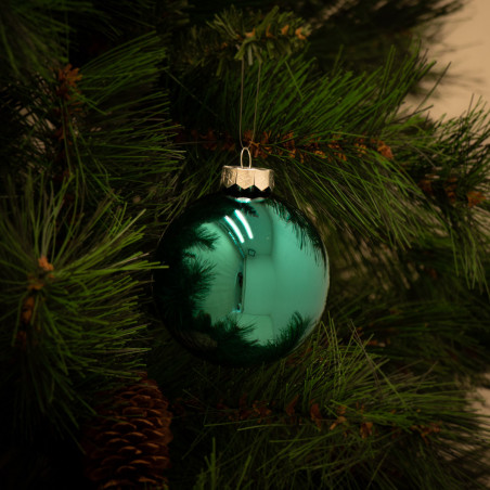 Palline di Natale in vetro verde petrolio luc Ø 8 cm