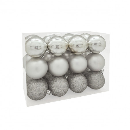 Palline di Natale in plastica argento Ø 6 cm confezione da 24 pezzi