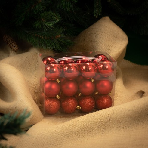 Palline di Natale in plastica rosso Ø 6 cm confezione da 24 pezzi