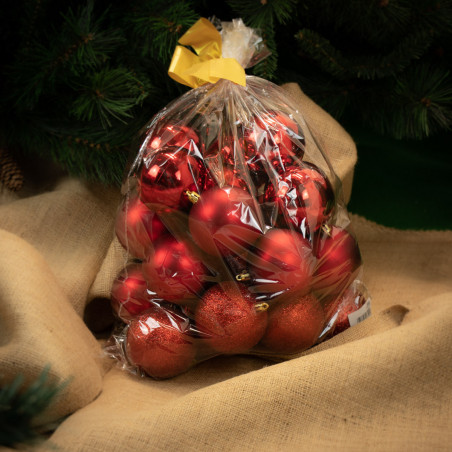 Palline di Natale in plastica rosso Ø 8 cm conf da 24 pz ambientata