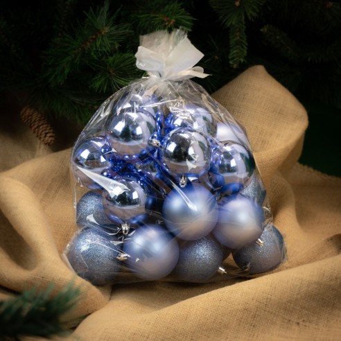 Palline di Natale in plastica blu Ø 8 cm conf da 24 pz ambientate