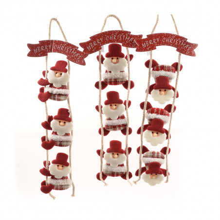 Pendente con 3 Babbo Natale in tessuto 55x19 cm assortito Mercury