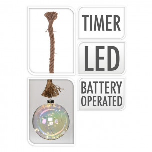 Pallina di Natale sfera in vetro Ø 150 mm 24 LED a batteria con corda H&S Collection 2
