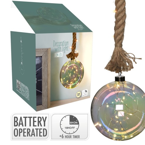 Pallina di Natale sfera in vetro Ø 150 mm 24 LED a batteria con corda confezione H&S Collection