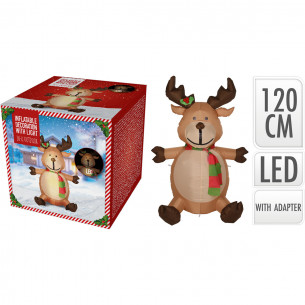 Renna natalizia gonfiabile in tessuto impermeabile con luci LED H120 cm H&S