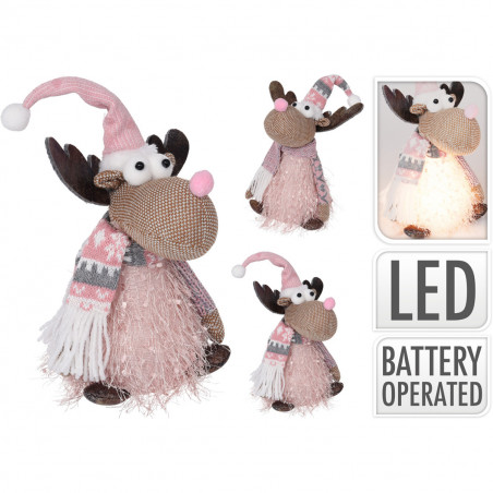 Renna natalizia in tessuto rosa con LED H22 cm assortita H&S Collection