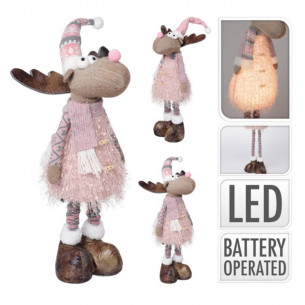 Renna natalizia in tessuto rosa telescopica con LED H70 cm H&S Collection