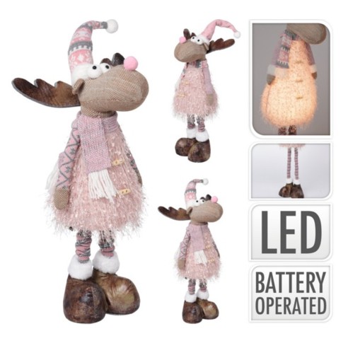 Renna natalizia in tessuto rosa telescopica con LED H70 cm H&S Collection