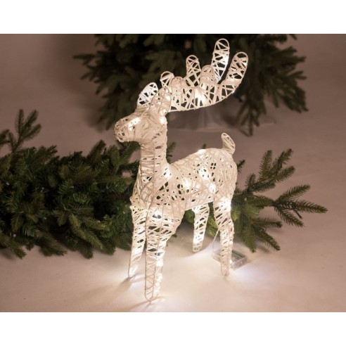 Renna natalizia con luce LED H37 cm glitter bianco H&S Collection ambientata