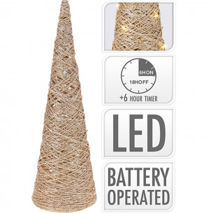 Albero di Natale cono in rafia con luce LED H40 cm glitter oro H&S Collection