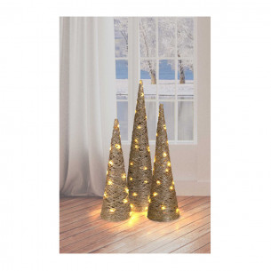 Albero di Natale cono in rafia con luce LED H40 cm glitter oro H&S Collection 2
