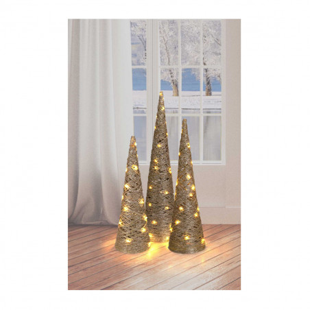 Albero di Natale cono in rafia con luce LED H40 cm glitter oro H&S Collection ambientato