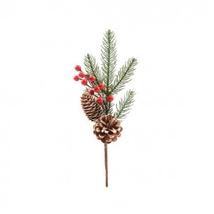 Ramo decorativo verde con pigne e bacche H 33 cm Mercury
