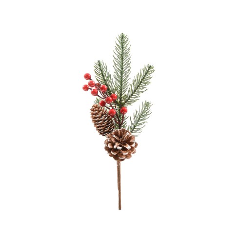 Ramo decorativo verde con pigne e bacche H 33 cm Mercury