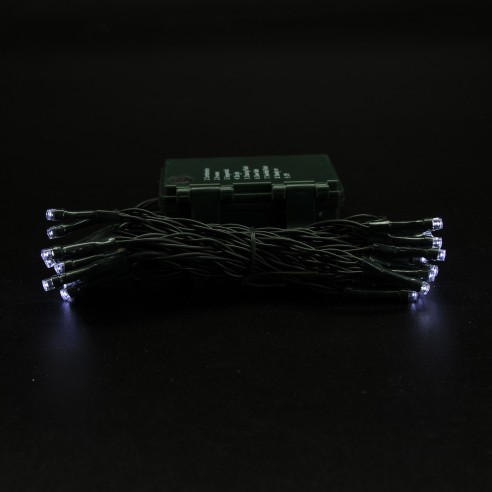 Luci di Natale a batteria con timer cavo verde 40 LED bianco naturale 8 funzioni 4 m Domus Light