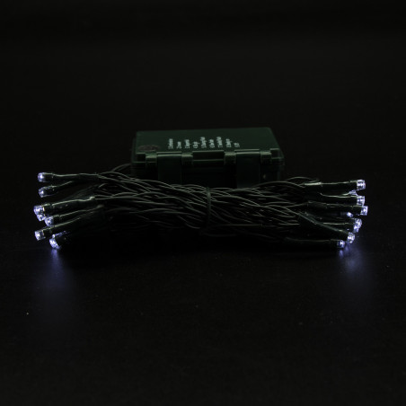 Luci di Natale a batteria con timer cavo verde 40 LED bianco naturale 8 funzioni 4 m Domus Light