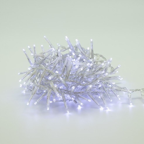 Luci di Natale grappolo cavo trasparente 800 LED bianco freddo 8 funzioni 16 m Domus Light