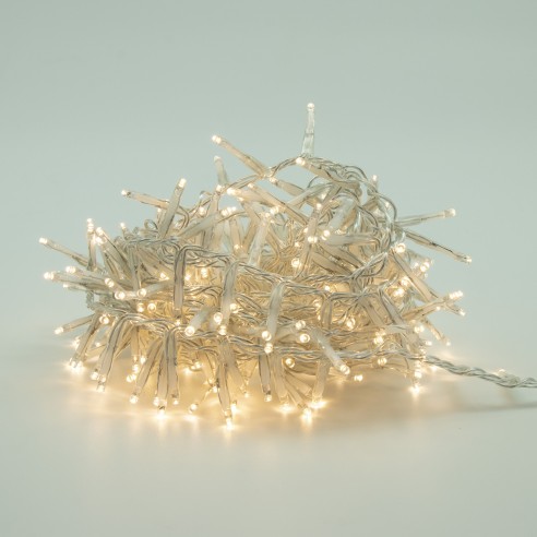 Luci di Natale grappolo cavo trasparente 800 LED bianco caldo 8 funzioni 16 m Domus Light