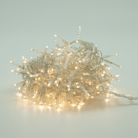 Luci di Natale grappolo cavo trasparente 800 LED bianco caldo 8 funzioni 16 m Domus Light