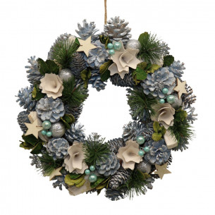Corona di Natale con pigne e bacche blu Ø 34 cm Domus