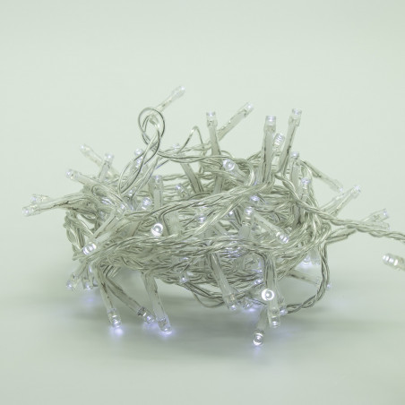 Luci di Natale a batteria con timer cavo trasparente 180 LED bianco ghiaccio 8 funzioni 9 m Domus Light