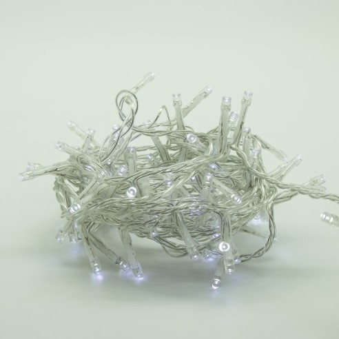 Luci di Natale a batteria con timer cavo trasparente 300 LED bianco ghiaccio 8 funzioni 15 m Domus Light