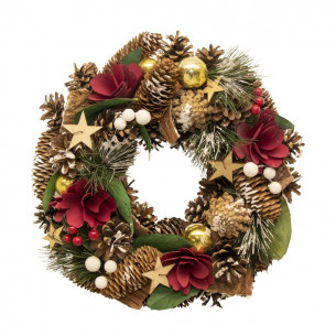 Corona di Natale con pigne rosso oro Ø 34 cm Domus