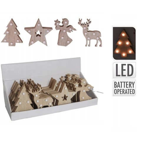 Decorazione natalizia in legno con luce LED H13 cm assortito H&S Collection