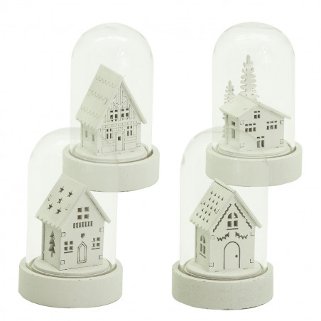 Campana di vetro con casetta bianca e luce LED H 9 cm assortito H&S Collection