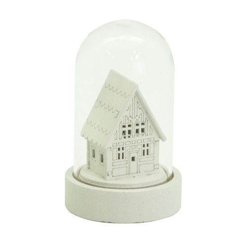 Campana di vetro con casetta bianca e luce LED H 9 cm assortito H&S Collection