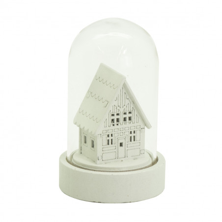 Campana di vetro con casetta bianca e luce LED H 9 cm assortito H&S Collection