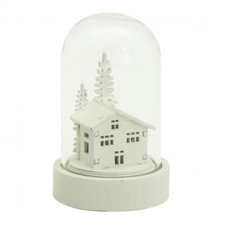 Campana di vetro con casetta bianca e luce LED H 9 cm assortito H&S Collection