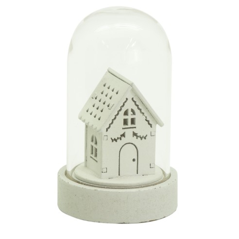 Campana di vetro con casetta bianca e luce LED H 9 cm assortito H&S Collection
