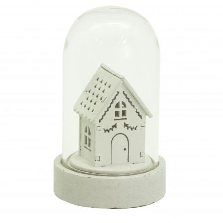Campana di vetro con casetta bianca e luce LED H 9 cm assortito H&S Collection