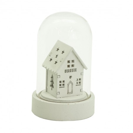 Campana di vetro con casetta bianca e luce LED H 9 cm assortito H&S Collection