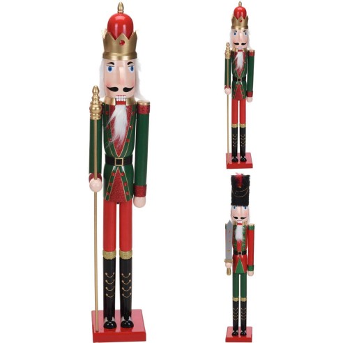Schiaccianoci in legno soldato Natalizio verde/rosso H 106cm assortito H&S