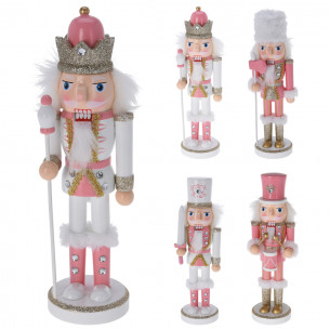 Schiaccianoci in legno soldato Natalizio bianco e rosa H 25cm assortito H&S Collection