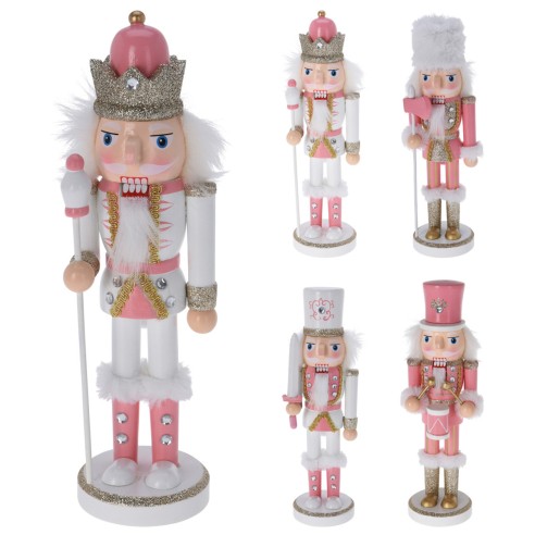 Schiaccianoci in legno soldato Natalizio bianco e rosa H 25cm assortito H&S Collection