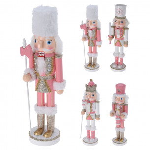 Schiaccianoci in legno soldato Natalizio bianco rosa H36cm assortito H&S Collection
