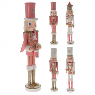 Schiaccianoci in legno soldato Natalizio bianco rosa H55 cm assortito H&S Collection