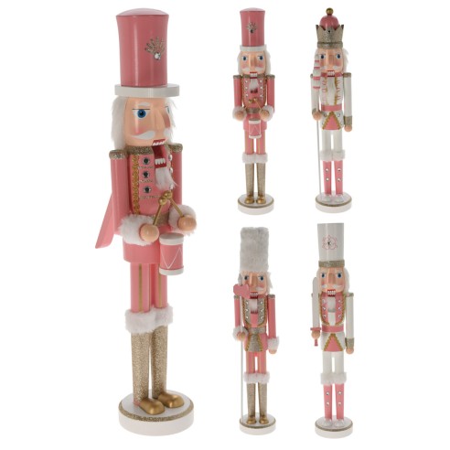 Schiaccianoci in legno soldato Natalizio bianco rosa H55 cm assortito H&S Collection