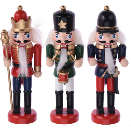 Pendente schiaccianoci in legno soldato natalizio set 3 pezzi H12cm