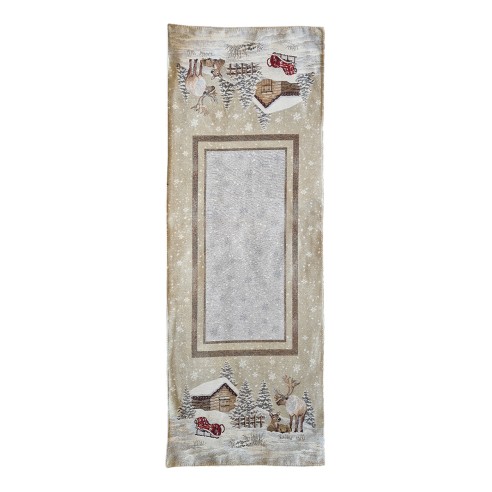Runner tavolo natalizio avorio paesaggio innevato 40x100 cm