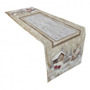 Runner tavolo natalizio avorio paesaggio innevato 40x100 cm 2