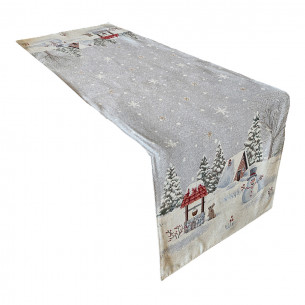 Runner tavolo natalizio bianco paesaggio innevato 40x100 cm 2